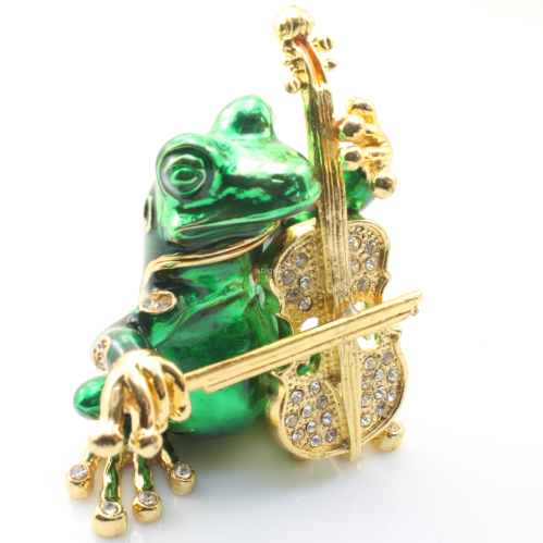 figurka z metalu żaba z kontrabasem 5018